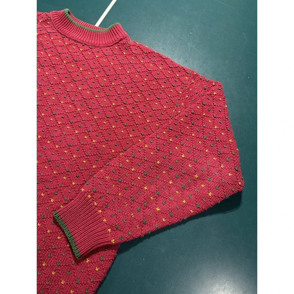 Vintage 80s Eddie Bauer Birdseye Sweater Men's Large Ribbed Multi Color USA Made - Picture 7 of 11